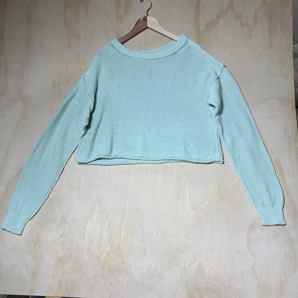 Free People Cropped Knit Sweater Women's Mint Green Cotton Crew Neck Small